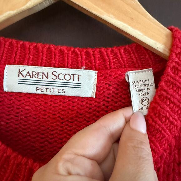 80s Vintage KAREN SCOTT | Chunky Knit Christmas Sweater Cardigan | Small Petite - Picture 4 of 7